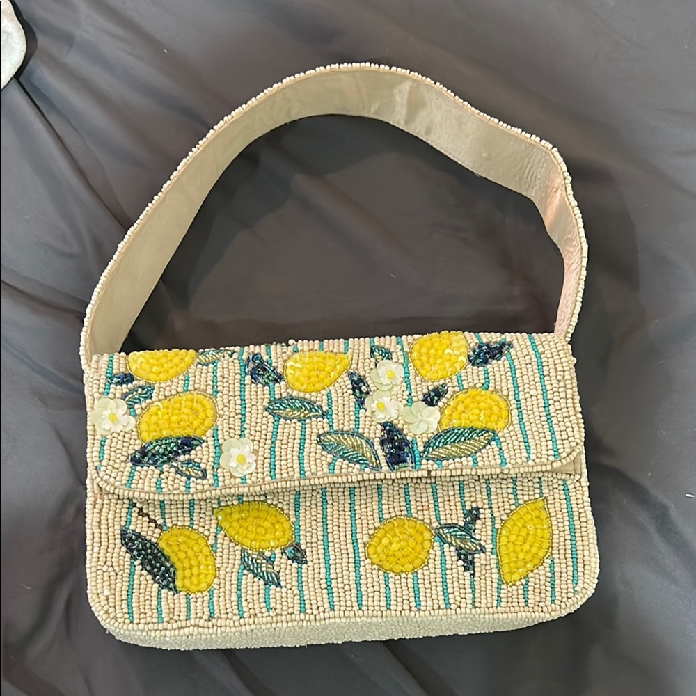 Beaded Lemon Embellished Shoulder Bag